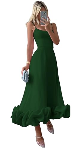 Women's Midi Prom Dresses Flounce Bustier Trim Ruffle Formal Wedding Party Dress Tea Length