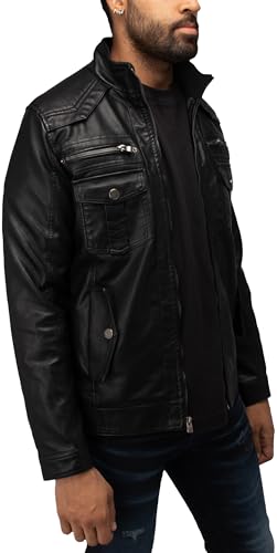 Image of X-Ray Men's Slim Fit Faux-Leather Moto Jacket with Removable Hood