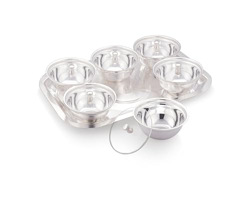 Image of Silverglow Panache Serving Set | Silver Plated Bowl Set of 13 | Dry Fruits, Snacks containers | Serving Tray Bowl Set | Tableware Set | Perfect Diwali, Office, Wedding Return Gift