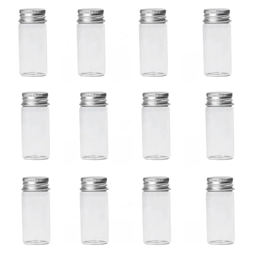 LEEQ 12 pcs Mini Klarglasflaschen - Bonbon Flasche mit Aluminium-Schraubverschluss, Leere Probengläser, Probenfläschchen, kleine Behälter für Nachrichten, Hochzeitsgeschenke, Dekorationen(10ml)