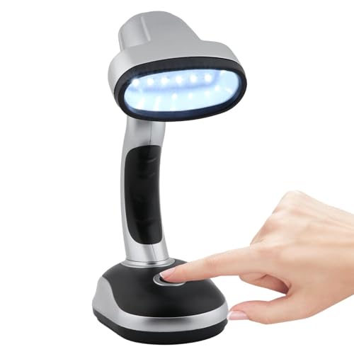 Klomveris Portable Table Lamp,12 White LED Light Table Lamp Flexible Rotating Lamp Head for Camping Home Office Computer Desk(Color:Black Silver)
