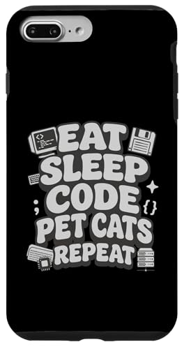 Eat Sleep Code Pet Cats Repeat Funny Programmer Cat Lover �X�}�z�P�[�X iPhone 7 Plus/8 Plus �p