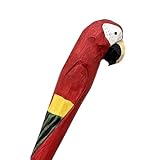 1PCS Handmade Wood Carved Bird Gel Pen with 3 PCS Refills | Red Parrot, Creative Hand Crafted Pen School Office Supply, Fun Novelty Writing Pen, Unique Gift Style (Red Parrot)