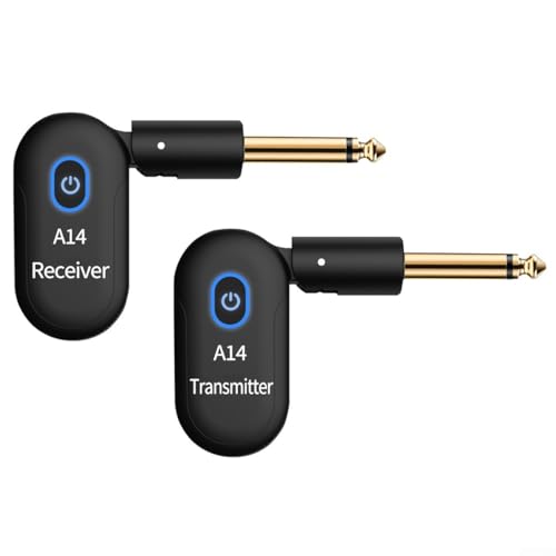 Rehoetom Émetteur-récepteur sans fil rechargeable 2,4 GHz pour guitare avec prise jack rotative de 6,35 mm, autonomie de la batterie de 8 heures, portée de 30 m, audio clair pour basse et instruments