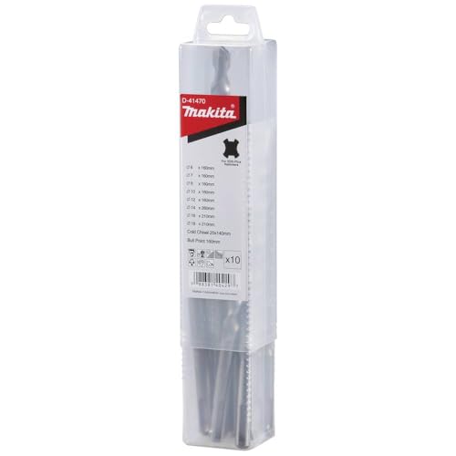 Makita D-41470 SDS-PLUS Bohrer-Meißel-Set 10-teilig in Aufbewahrungsbox, 8x Hammerbohrer Ø 6 - 18 mm, 1x Spitzmeißel, 1x Flachmeißel, für Beton und Mauerwerk Makita D-41470 SDS-PLUS Bohrer-Meißel-Set 10-teilig in Aufbewahrungsbox, 8x Hammerbohrer Ø 6 - 18 mm, 1x Spitzmeißel, 1x Flachmeißel, für Beton und Mauerwerk