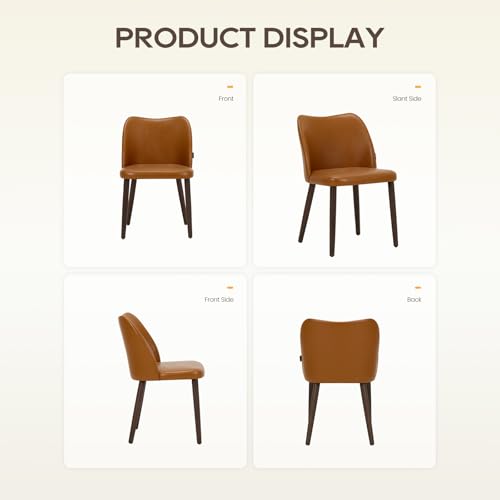 Image of Wooden Dining Chairs Set of 6, Upholstered Kitchen Dining Room Chair, Modern Faux Leather Farmhouse Dinner Chair for Restaurant & Cafe, Light Brown