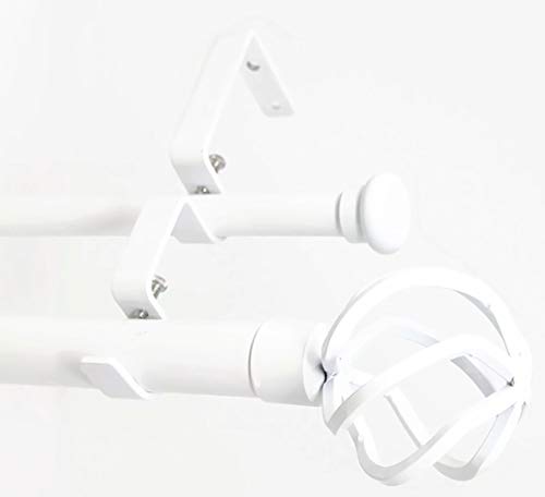 Urbanest Zeffoli Flat Button 1" 5/8" Double Drapery Curtain Window Rod Set - 48" To 84", White #TOP29