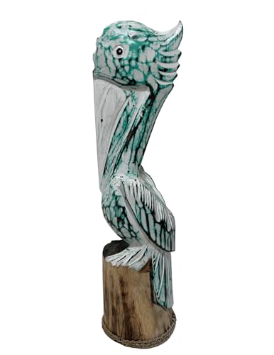 Estatua de Pelícano Tall de Madera Tallada a Mano