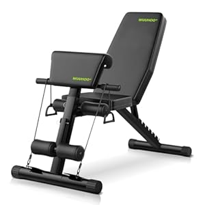 wuuhoo® Hantelbank Apex – Verstellbare Trainingsbank mit Resistenzbänder, Bizeps-Polster und ergonomischer Polsterung für vielseitiges Heimtraining