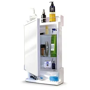 HOMACE Rich Look Bathroom Organiser | Bathroom Mirror Cabinet | 5 Shelves Bathroom Cabinet | Mirror for Bathroom | Wall Mounted Washroom Organizer | Washbasin Cabinet Mirror cabinet for Bathroom White