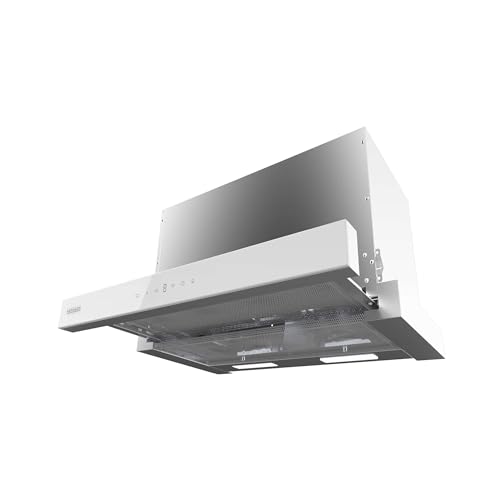 Cecotec Cappa Telescopica 60 Cm Flux Tlt 605500 White Black A++. Motore 70W, Basso Consumo, Fronte Vetro Nero, Aspirazione 550M³/H, Controllo Tattile