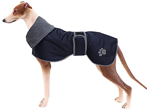 Geyecete Hunde Wintermäntel fur Windhund,Hundejacken mit plüschfutter,Wasserdichter Regenmantel Winddicht, Outdoor-Hundebekleidung mit Sicheren Reflexstreifen,fur mittel und große Hunde-Navy Blau-XS