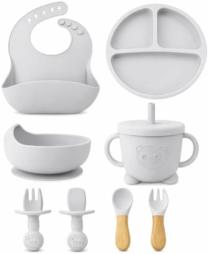 Kit de Alimentação 8 Peças em Silicone Seguro, Antibacteriano e A...