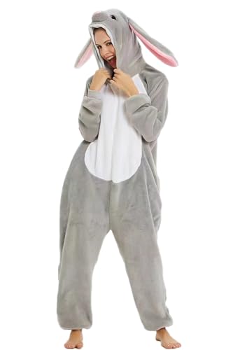 PENGMAI Unisex Erwachsene Tier Cosplay Kaninchen Einteiler Halloween Pyjama Cosplay Kostüm für Damen Herren Loungewear, hase, L