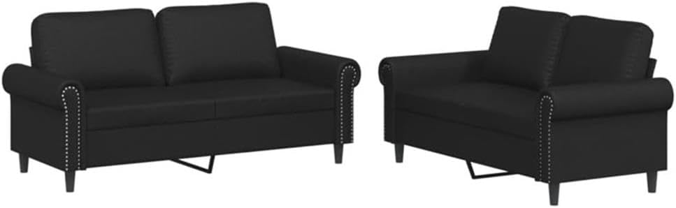 BOWERY HILL Contemporary Faux Leather Sofa Set, Black Matte Finish, 2-Piece 4-Seater Set, Sturdy Metal Frame, Soft Cushions, Modern Style Living Room Furniture, Easy Maintenance and Assembly