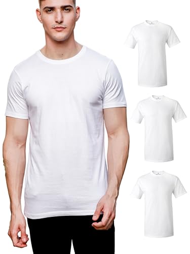 Klizzer Luxury 100% Cotton Men T Shirt, Pack of 3, Versatile Basics, Crewneck Plain T-Shirts for Men, Soft Fitted Tees, Undershirt tee, Pre Shrunk, White Color - Medium Size