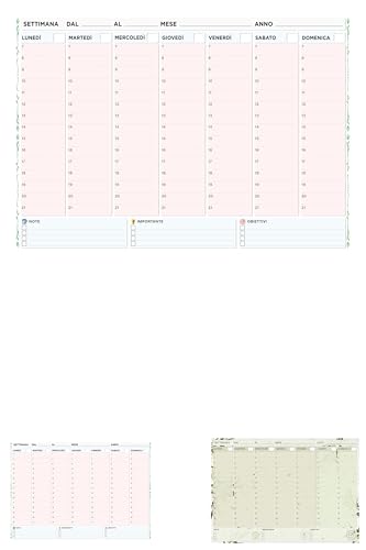 RAFTOM Planner Settimanale da Scrivania A4 – Blocco Note con Scansione Oraria 07-21, Agenda Settimanale da Tavolo in Italiano con Sezione Obiettivi e Note, 50 Fogli a Strappo, Carta Certificata FSC
