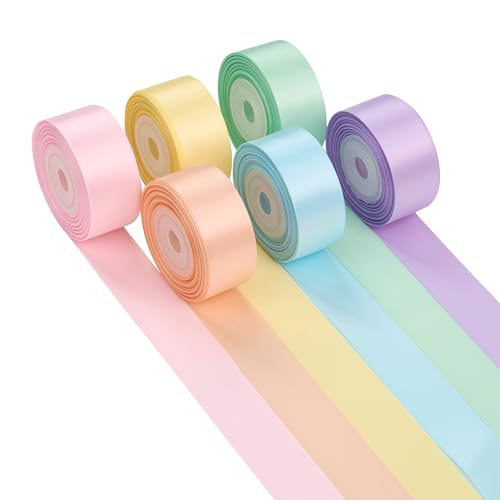 DINDOSAL Pastel Ribbon 1 Inch Pastel Rainbow Satin Colorful Assorted Ribbon 6 Rolls for Gift Wrapping, Multicolor Flower Bouque Crafts Birthday Party Wedding - 60Yards