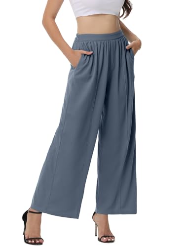 SeSe Code Womens Wide Leg Trousers Pants Waffle Knit Lounge Palazzo Pant High Waisted Casual Slacks with Pockets3