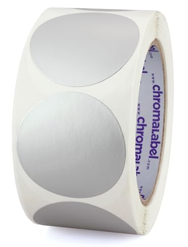 ChromaLabel 2 Inch Round Label Permanent Color Code Dot Stickers, 500 Labels per Roll, Metallic Silver