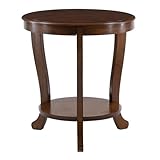 Pemberly Row Round Transitional Wood Side Table, Hazelnut Brown Finish, 22' W x 22' D x 24' H, MDF Acacia Oak Construction, Lower Shelf for Storage, Accent Table for Living Room or Bedroom Use