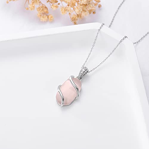 Jkr Rose Quarzt Necklace For Women Sterling Silver Oval Pink Stone Pendant Jewelry Light Pink Quartz Necklace Birthday Christmas Gifts For Women Girls Her #TOP2