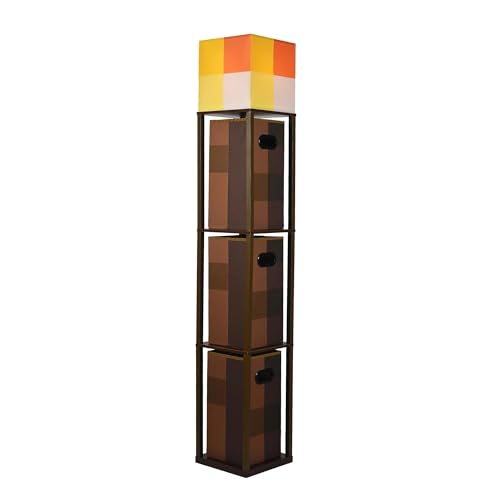 Minecraft Brownstone Torch 5-Foot Standing Floor Lamp and Storage Unit | Includes 3 Cube Organizer Storage Bins