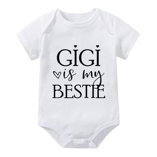 WOOYONGING Gigi Is My Bestie Baby Neutral Clothing Short Sleeve Gender Neutral Baby Romper White Baby Boy Coming Home Clothes