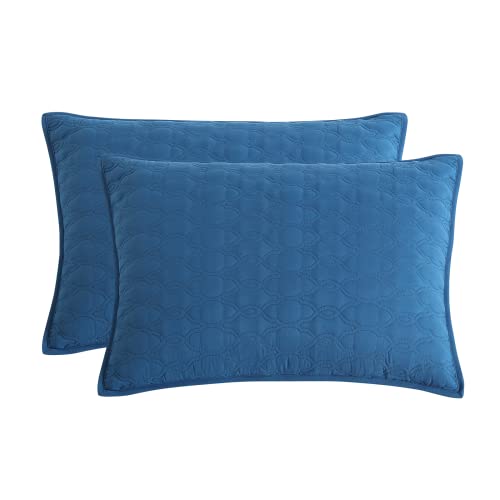 Bourina Embroidery Quilt Set Coverlet Set 3-Piece Microfiber Bedspread Included 2 Shams And 1 Quilt, King Size 104" X 92" Turquoise #TOP3