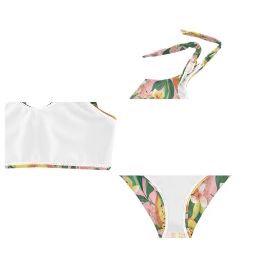Wusikd Papaya Floral Girls Swimsuits Two Piece Leaves Tropical Swimwear Bikini Set for for Girls Size 3T4