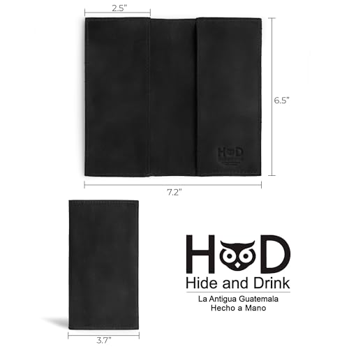 Image of Hide & Drink, Checkbook Cover, Minimalist Organizer for Personal or Business Finances, Bill Holder, Full Grain Leather, Handmade, Charcoal Black