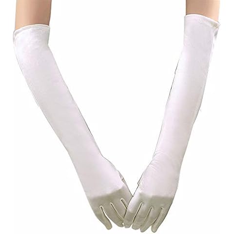 Shinningstar Adult's Make up Wedding Over-elbow 18.8" Stretchy Long Spandex Satin Gloves (black) Cover