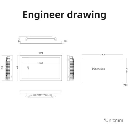 Image of 13.3 inch Aluminum Flat Embedded Industrial Touch Screen Monitor,HDMI /VGA /DVI Interface, Capacitive Touch Screen Monitor Supports 10 Points Touch,1920 x 1080 @ 60Hz