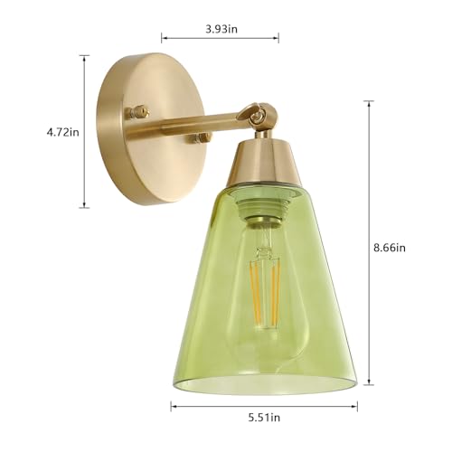 Image of MWZ Gold Wall Sconce Decor Set of 2,Modern Brushed Brass Sconces Lighting with Green Glass Shade,Bathroom Light Fixtures Over Mirror,Vanity Lights Over Sink,Indoor Wall Mount Adjustable Angle Lamp