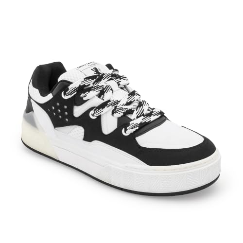 Image of Red Tape Men's Sneakers Black Pu Mesh Round Toe Lace-Up All-Day Comfort