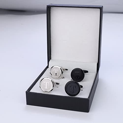 Orazio Cufflinks For Men Engraved Initials Cufflinks Silver Black Set Stainless Steel Cuff Links Letter Alphabet A-Z Gift With Box For Wedding,Dad,Groom,Groommen,Husband(T) #TOP5