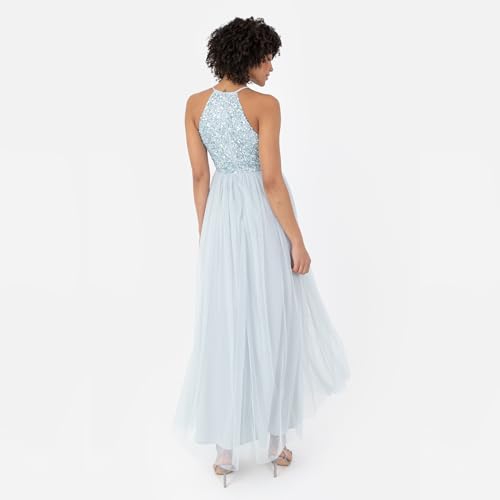 Maya Deluxe Damen Maya Deluxe Womens Ladies Bridesmaid Maxi Dress Halter Neck Sequin Embellished Prom Graduation Wedding Brautjungfernkleid, Ice Blue, 6