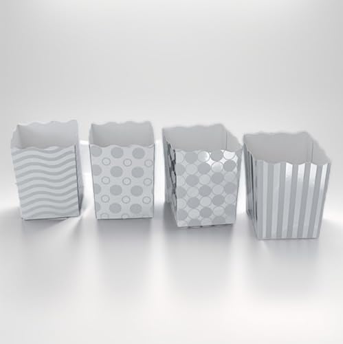 Image of 48 Pack Mini Silver Popcorn box with design -Disposable Popcorn Boxes 4 Inches tall Paper Popcorn Container for Parties, Weddings, Anniversary, Christmas, New Years, Other