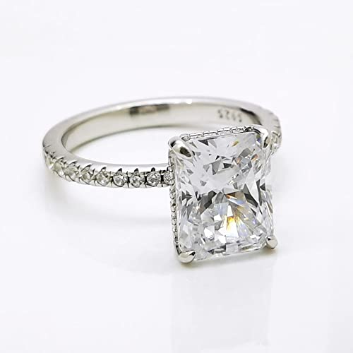 Bo.Dream Radiant Cut Cubic Zirconia CZ Engagement Rings Platinum Plated Sterling Silver4