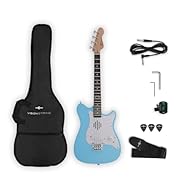 Includes gig bag, strap, tuner and picks Built-in speaker delivers amplification without external amp Perfect for beginners, with a lightweight body and easy-to-play C-shaped neck Note markers on fretboard and neck provide helpful visual prompts