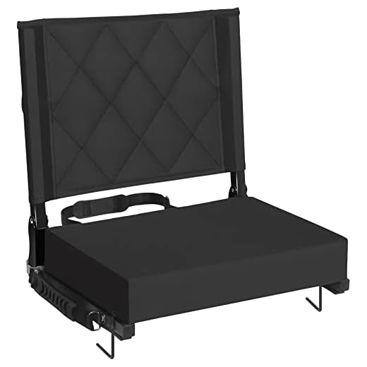 Sheenive Stadium Seats for Bleacher - Wide Padded Cushion Stadium Seats Chairs for Outdoor Bleachers with Leaning Back Support and Shoulder Strap, Perfect for NFL and Baseball Games, 2 Pack, Black