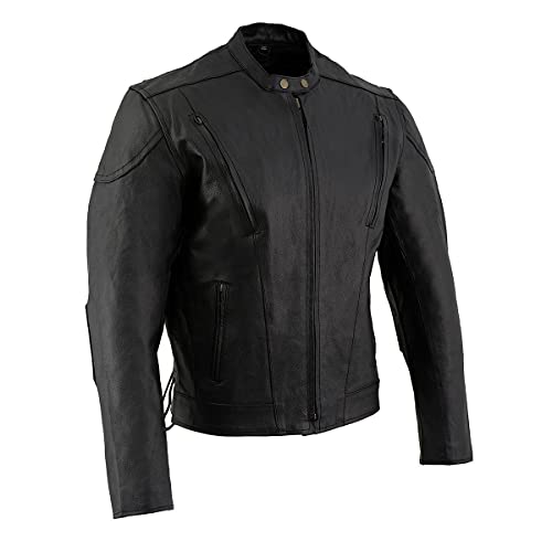 Event Biker Leather Herren-Scooter mit seitlicher Spitze, belüftet, Schwarz, Größe 4XL Cover