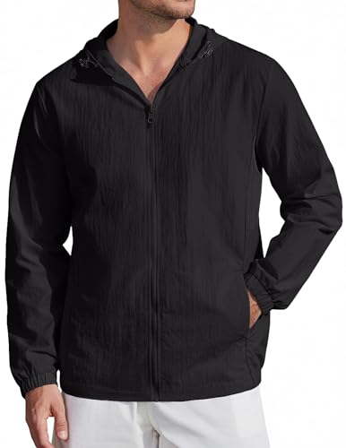 Image of COOFANDY Men Long Sleeve Sun Protection Shirt Zip Up Hoodies Long Sleeve Lightweight Jacket With Pocket Black L
