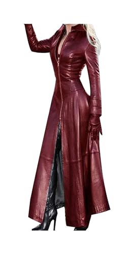 Trench-coat femme en faux cuir PVC long pardessus noir automne printemps taille 5XL