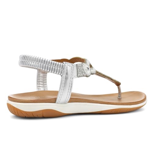 Image of UBFEN Womens Flat Sandals with Arch Support - T-Strap Thong Sandals with Elastic Back Strap, Comfortable for Walking, Bling, Rhinestone, Dressy