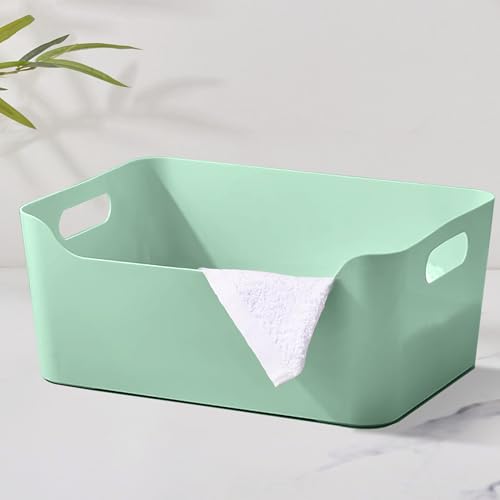 Image of KOLORR Jolly Plastic XL Baskets with Handle for Storage Box| Multipurpose Light Weight Plastic Baskets organiser for Clothes Toys Stationary Cosmetics Livingroom Bathroom | Pack of 3 - Mint