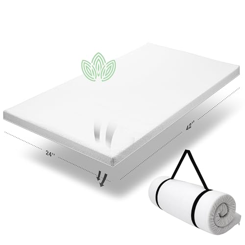 Organic Cotton Pack n Play Topper | CertiPUR-US Baby Mattress Pad for Portable Toddler Bed & Playard w/Washable Waterproof Cover, Soft Ventilated Foam Padding, Nonslip Bottom, Travel Strap | 42x24x1