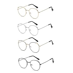 YYUU 4 stuks vintage retro bril, bril met groot frame, blauw lichtfilterbril, ruimte bril zonder sterkte, uniseks, blokkeert blauw licht, computer, anti-ultraviolet (4 kleuren)