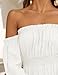 ZESICA Women's 2025 Boho Sexy Off Shoulder Long Sleeve Smocked High Waist Side Split Flowy A Line Tiered Long Maxi Dress,White,X-Large