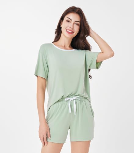 DAVID ARCHY Viscose from Bamboo Pajamas for Women Cooling Ultra Soft Short Sleeve Lightweight Comfy 2 Piece Pj Sets Sleepwear4